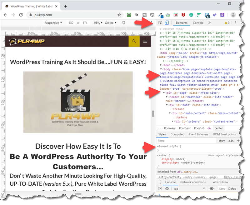 PLR for WordPress image on using Inspect Element with WordPress Customizer to help customize a WordPress site, page or post