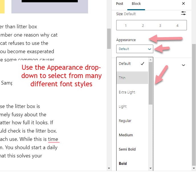 What's New In WordPress 5.9 appearance section under the typography settings