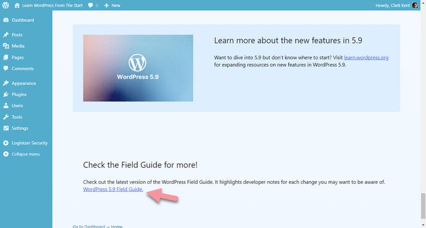 What's New In WordPress 5.9 at the bottom of the About page is the link to the Field Guide
