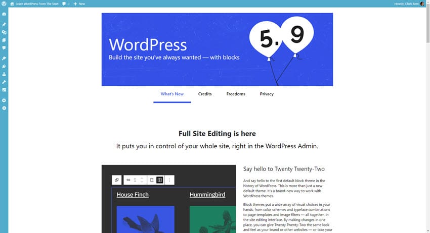 What's New In WordPress 5.9 the About page